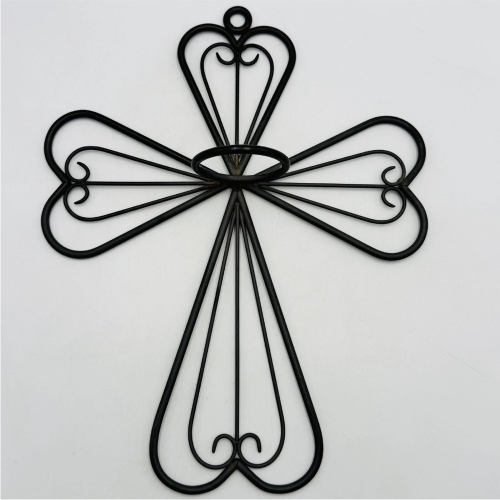 Vintage Metal Cross Votive Candleholder Wall Sconce Partylite Scroll 15" x 12"